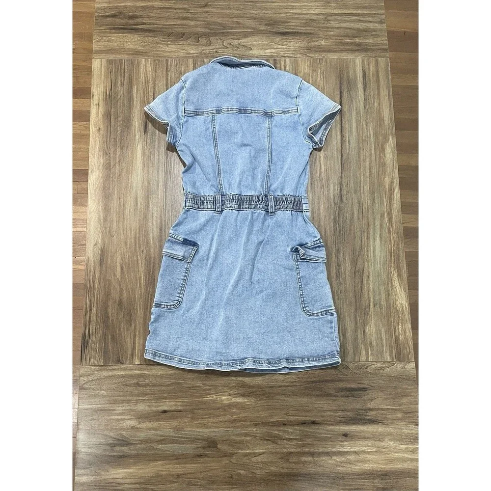 Abercrombie Kids Medium Wash Denim Cargo Pocket Short Sleeve Dress Girl Sz 13-14